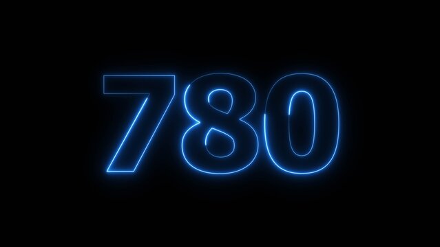 Abstract beautiful blue neon 780 number illustration background 4K. Glowing neon countdown number icon background.