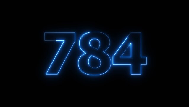 Abstract beautiful blue neon 784 number illustration background 4K. Glowing neon countdown number icon background.