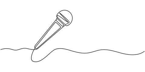 Fototapeta premium wired microphone continuous one line drawing. Retro microphone in one line drawing. Hand drawn symbol vector illustration. Modern minimalistic linear design. pro vector