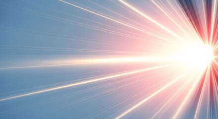 High speed light trails and motion blur. Transportation technology and fast data concept. Bright sunbeams streaking through a blue and red sky