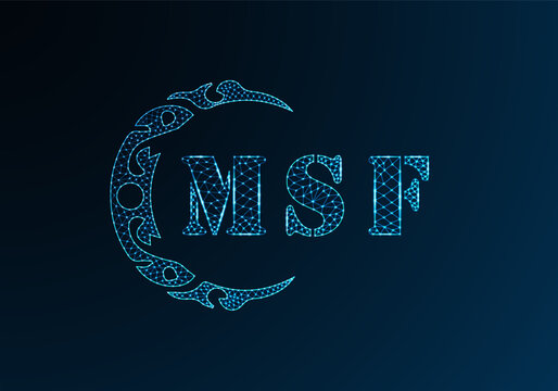 Low poly letter logo MSF design. MSF letter logo low poly vector design on blue color gradient background. MSF logo low poly design
