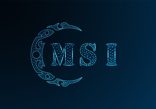 Low poly letter logo MSI design. MSI letter logo low poly vector design on blue color gradient background. MSI logo low poly design