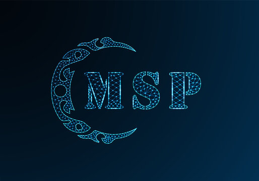 Low poly letter logo MSP design. MSP letter logo low poly vector design on blue color gradient background. MSP logo low poly design