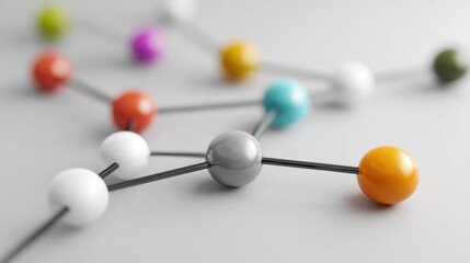 Fototapeta premium Connected network with colorful nodes and links, illustrating concepts of communication, technology, and interconnectedness. The abstract design conveys a sense of unity and structure