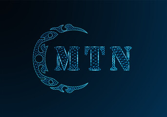 Low poly letter logo MTN design. MTN letter logo low poly vector design on blue color gradient background. MTN logo low poly design