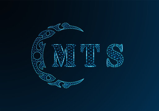 Low poly letter logo MTS design. MTS letter logo low poly vector design on blue color gradient background. MTS logo low poly design