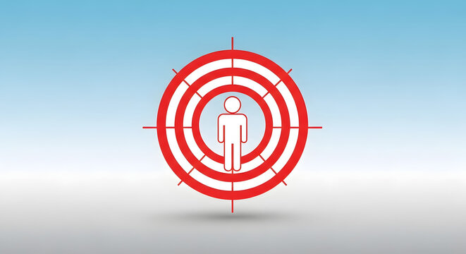 A prominent red target symbol with a white person icon precisely positioned in its center.