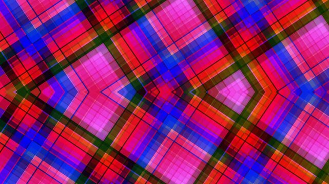 Vibrant Plaid Pattern with Red Blue Pink Hues.