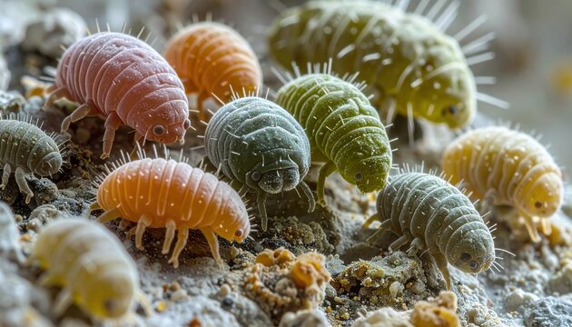 Detailed Macro View of Microscopic Tardigrades in Their Natural Habitat