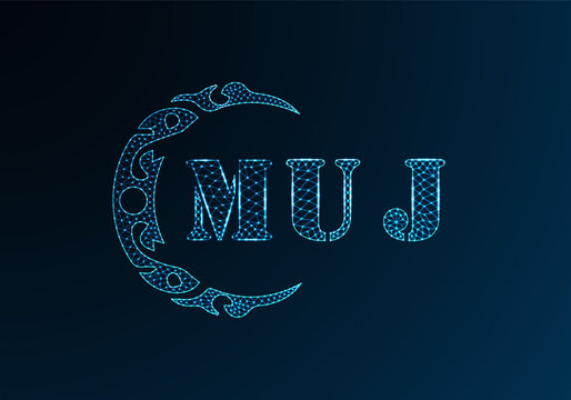 Low poly letter logo MUJ design. MUJ letter logo low poly vector design on blue color gradient background. MUJ logo low poly design