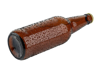 Brown Glass Beer Bottles with Condensation Isolated on White and Transparent Background