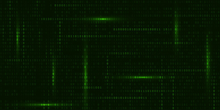 Vector illustration of abstract green binary code of cyber criminals and hacker for cyber security artwork and background.