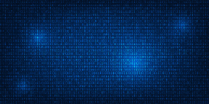 Vector illustration of abstract blue binary code of cyber criminals and hacker for cyber security artwork and background.