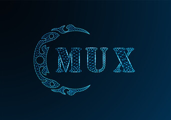 Low poly letter logo MUX design. MUX letter logo low poly vector design on blue color gradient background. MUX logo low poly design