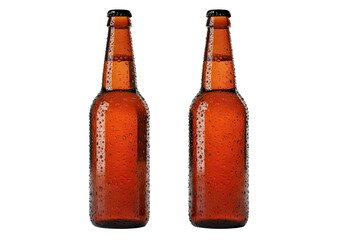 Brown Glass Beer Bottles with Condensation Isolated on White and Transparent Background