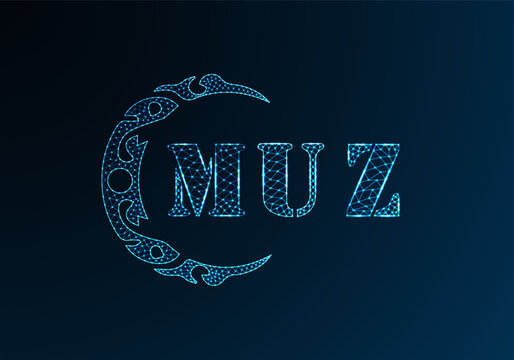 Low poly letter logo MUZ design. MUZ letter logo low poly vector design on blue color gradient background. MUZ logo low poly design