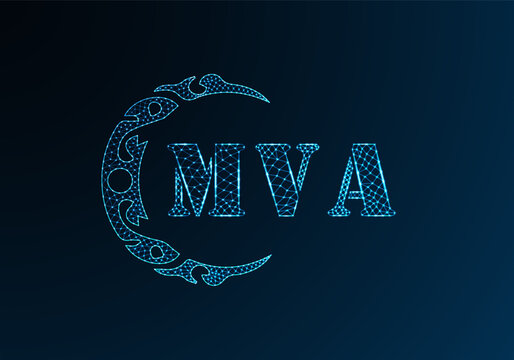 Low poly letter logo MVA design. MVA letter logo low poly vector design on blue color gradient background. MVA logo low poly design