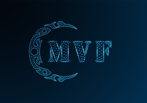 Low poly letter logo MVF design. MVF letter logo low poly vector design on blue color gradient background. MVF logo low poly design