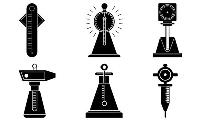 Naklejka premium Six black and white vintage laboratory equipment illustrations