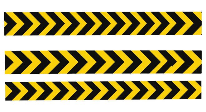 Three black and yellow chevron pattern hazard tape strips 