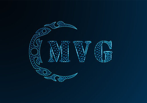 Low poly letter logo MVG design. MVG letter logo low poly vector design on blue color gradient background. MVG logo low poly design