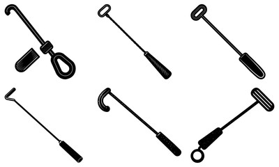 Set of diverse metal hooks and tools for hanging and lifting