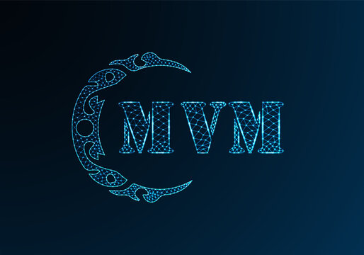 Low poly letter logo MVM design. MVM letter logo low poly vector design on blue color gradient background. MVM logo low poly design