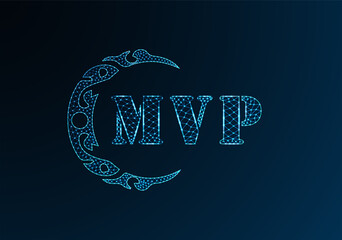Low poly letter logo MVP design. MVP letter logo low poly vector design on blue color gradient background. MVP logo low poly design