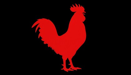 Silhouette image of a red rooster on a black background; bird, farmyard animal illustration