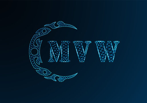 Low poly letter logo MVW design. MVW letter logo low poly vector design on blue color gradient background. MVW logo low poly design