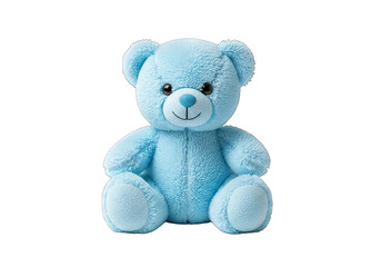 Small pastel blue teddy bear toy, perfectly cut out for design projects