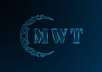 Low poly letter logo MWT design. MWT letter logo low poly vector design on blue color gradient background. MWT logo low poly design