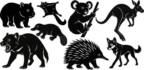 Obraz premium Australian animals silhouette collection vector set