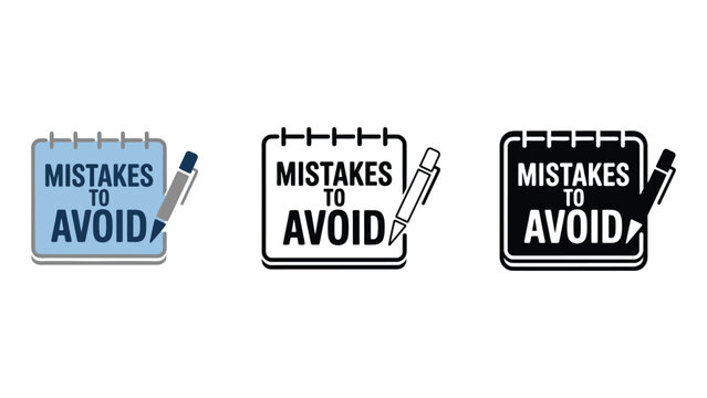 Three icons representing mistakes to avoid with a pen.