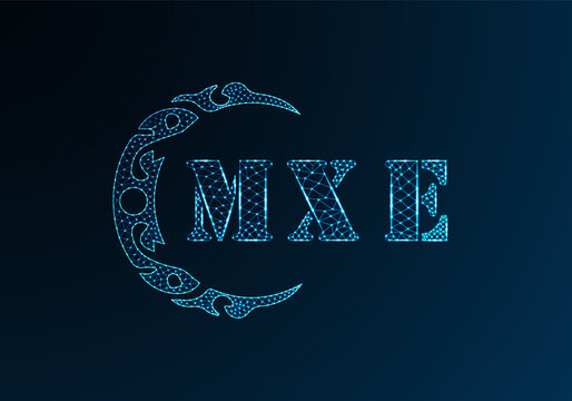Low poly letter logo MXE design. MXE letter logo low poly vector design on blue color gradient background. MXE logo low poly design