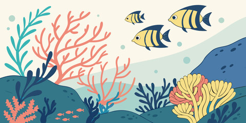 Naklejka premium A vibrant underwater scene with colorful fish and coral reefs