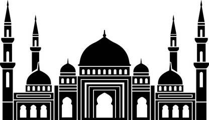 Islamic Mosque Silhouette Flat Design with Crescent Moon