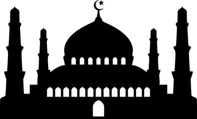 Islamic Mosque Silhouette Flat Design with Crescent Moon