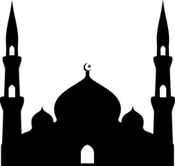Islamic Mosque Silhouette Flat Design with Crescent Moon