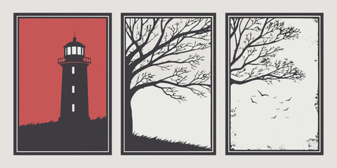 A lighthouse stands tall against a stormy sky with trees in the background.