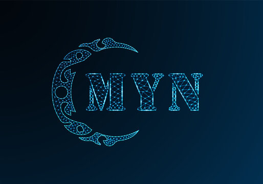 Low poly letter logo MYN design. MYN letter logo low poly vector design on blue color gradient background. MYN logo low poly design