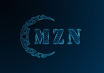 Low poly letter logo MZN design. MZN letter logo low poly vector design on blue color gradient background. MZN logo low poly design