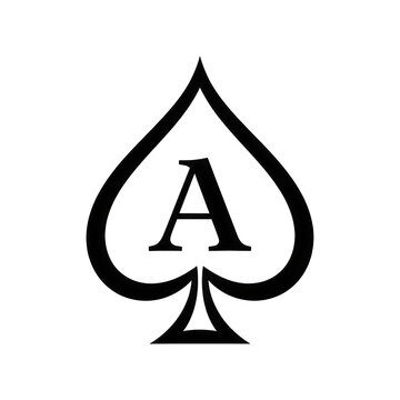 Ace of Spades Playing Card Symbol, Classic Game Icon, Black and White