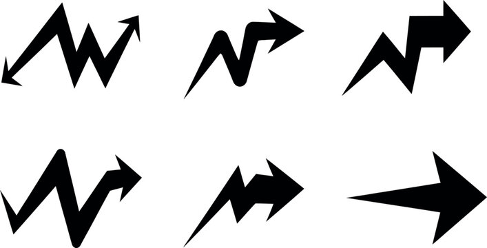 Collection of stylized lightning bolt arrow icons in various orientations