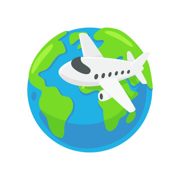 Travel the world, plane flying over Earth illustration. Global aviation concept.
