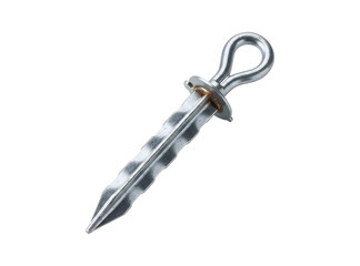 Png shiny metal screw anchor with loop on top on transparent background