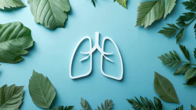 Lung illustration with white lung icon and green leaves symbolizing respiratory health