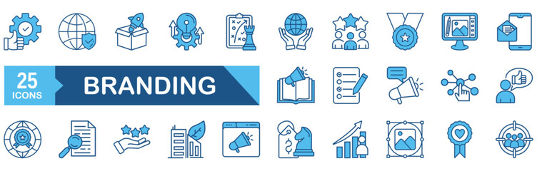 Branding icon set. icon set vector illustration concept for marketing, product, brand, strategy, value, social, loyal, client, motto, collection, innovation, target