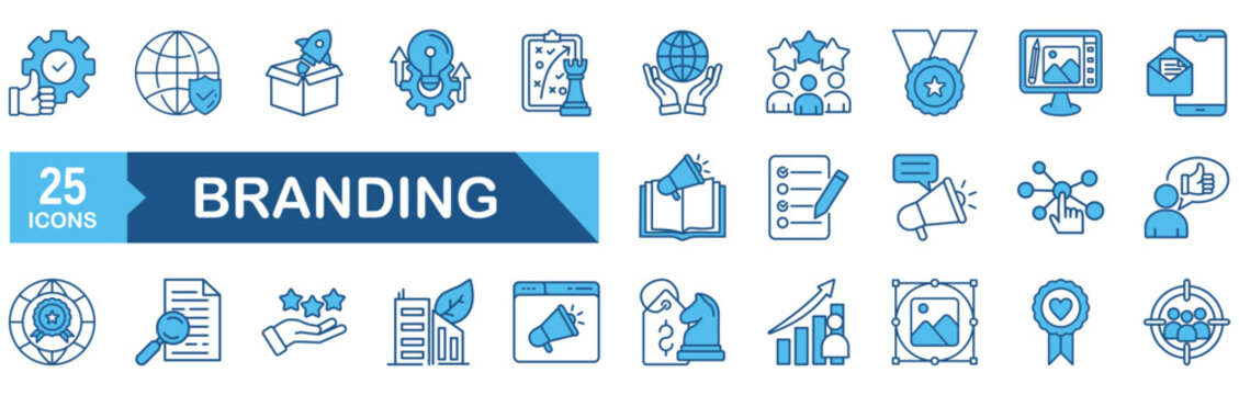 Branding icon set. icon set vector illustration concept for marketing, product, brand, strategy, value, social, loyal, client, motto, collection, innovation, target