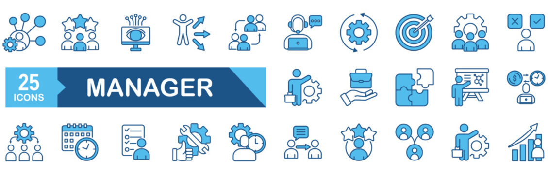 Manager icon set.�vector illustration concept for leadership, management, hiring, coaching, teamwork, supervision, development, organisation 